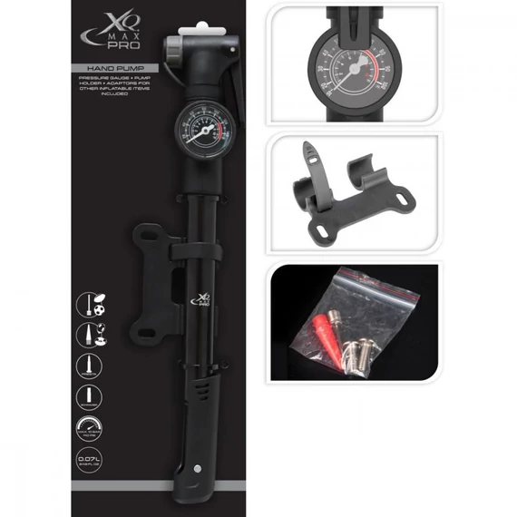 Xqmax Pro Hand Pump - mini kerékpár pumpa nyomásmérővel, fekete