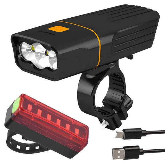 VG 08333 LED USB kerékpár első és hátsó lámpa készlet, fekete/piros
