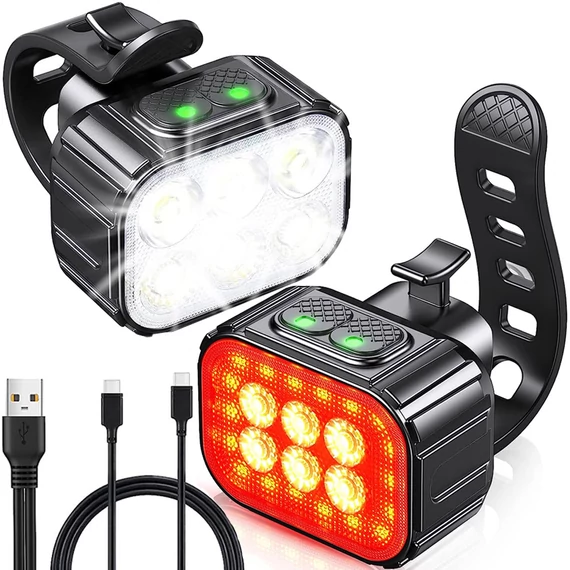 VG 14489 - LED újratölthető kerékpáros első és hátsó lámpa, fekete/piros